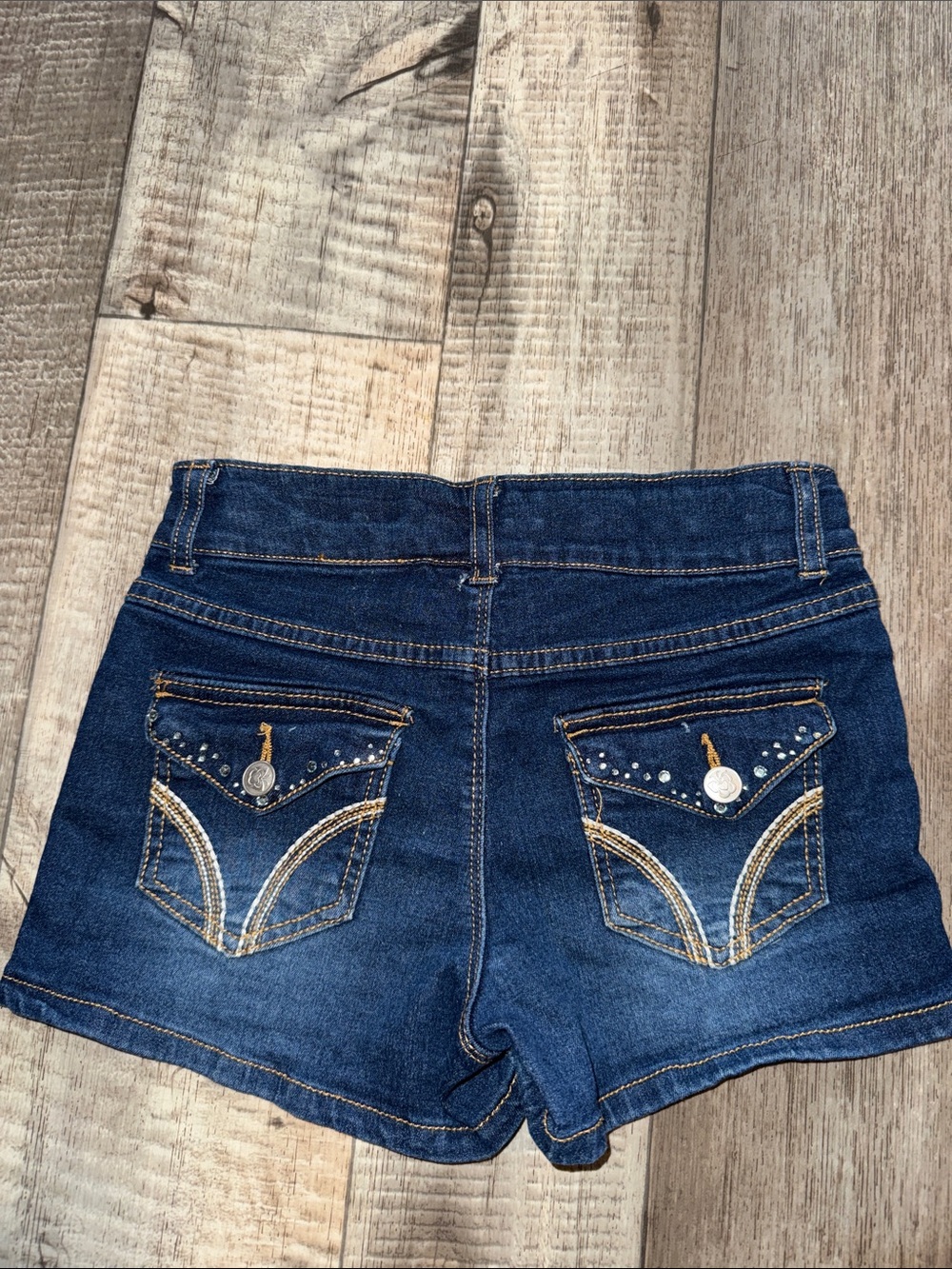 Beautees Dark Blue Denim Embellished Girls Shorts-size 12